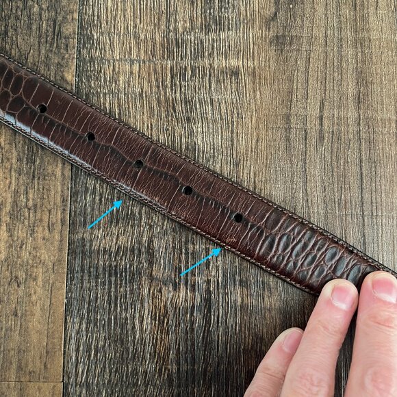 Coach Croc Embossed Calfskin Leather Belt Solid Brass Buckle Mens Size 34 Brown - Picture 7 of 16